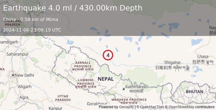 Earthquake WESTERN XIZANG (4.0 ml) (2024-11-06 23:09:19 UTC)