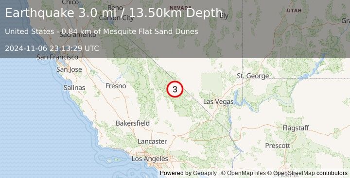 Earthquake CENTRAL CALIFORNIA (3.0 ml) (2024-11-06 23:13:29 UTC)