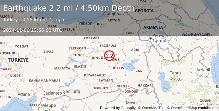 Earthquake EASTERN TURKEY (2.2 ml) (2024-11-06 23:55:02 UTC)