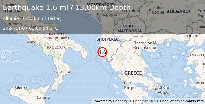 Earthquake ALBANIA (1.6 ml) (2024-11-07 00:00:54 UTC)