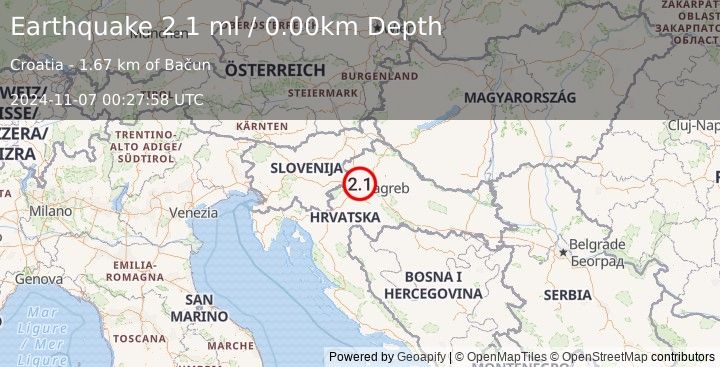 Earthquake CROATIA (2.1 ml) (2024-11-07 00:27:58 UTC)