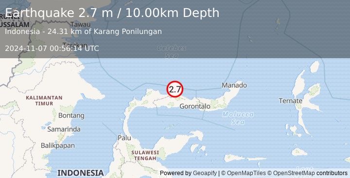 Earthquake MINAHASA, SULAWESI, INDONESIA (2.7 m) (2024-11-07 00:56:14 UTC)