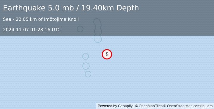 Earthquake VOLCANO ISLANDS, JAPAN REGION (5.0 mb) (2024-11-07 01:28:16 UTC)