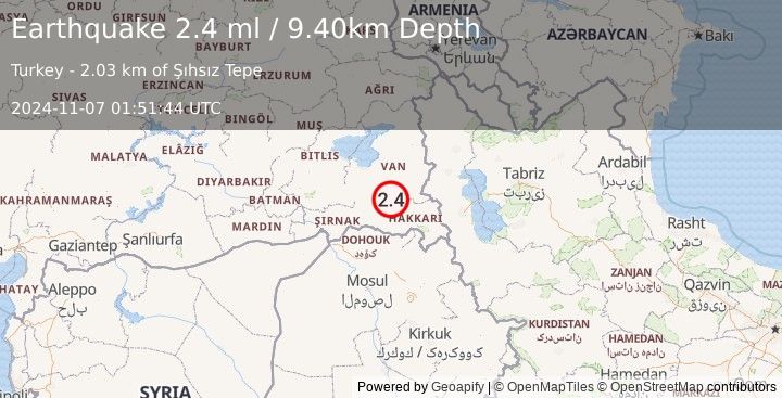 Earthquake TURKEY-IRAQ BORDER REGION (2.4 ml) (2024-11-07 01:51:44 UTC)