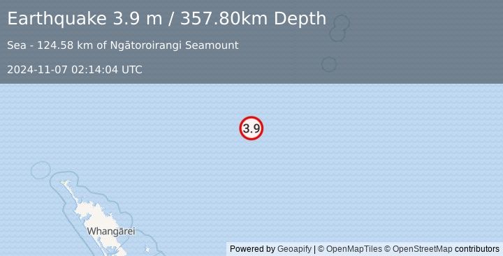 Earthquake SOUTH OF KERMADEC ISLANDS (3.9 m) (2024-11-07 02:14:04 UTC)