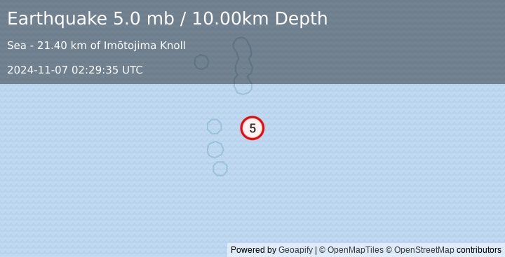 Earthquake VOLCANO ISLANDS, JAPAN REGION (5.0 mb) (2024-11-07 02:29:35 UTC)