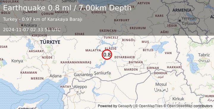 Earthquake EASTERN TURKEY (0.8 ml) (2024-11-07 02:33:51 UTC)