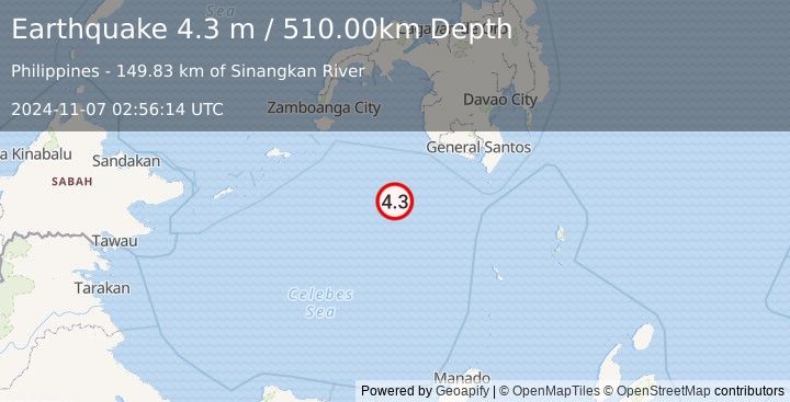 Earthquake CELEBES SEA (4.3 m) (2024-11-07 02:56:14 UTC)