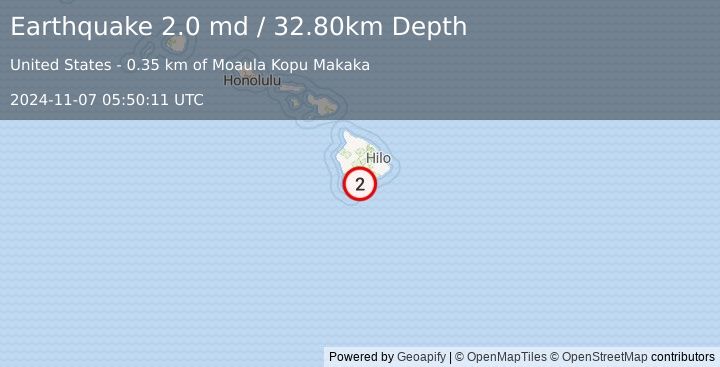 Earthquake ISLAND OF HAWAII, HAWAII (2.0 md) (2024-11-07 05:50:11 UTC)