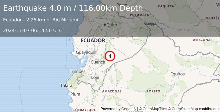 Earthquake ECUADOR (4.0 m) (2024-11-07 06:14:50 UTC)