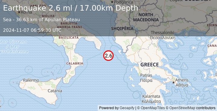 Earthquake SOUTHERN ITALY (2.6 ml) (2024-11-07 06:59:30 UTC)