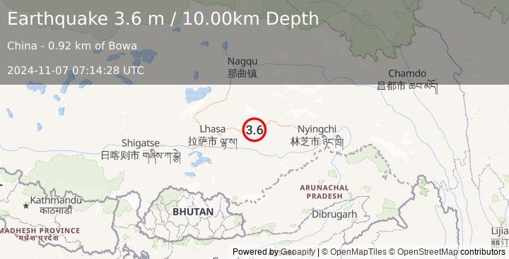 Earthquake EASTERN XIZANG (3.6 m) (2024-11-07 07:14:28 UTC)