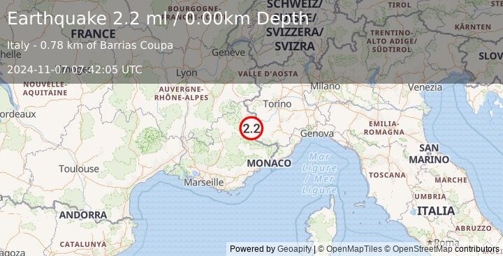 Earthquake FRANCE (2.2 ml) (2024-11-07 07:42:05 UTC)