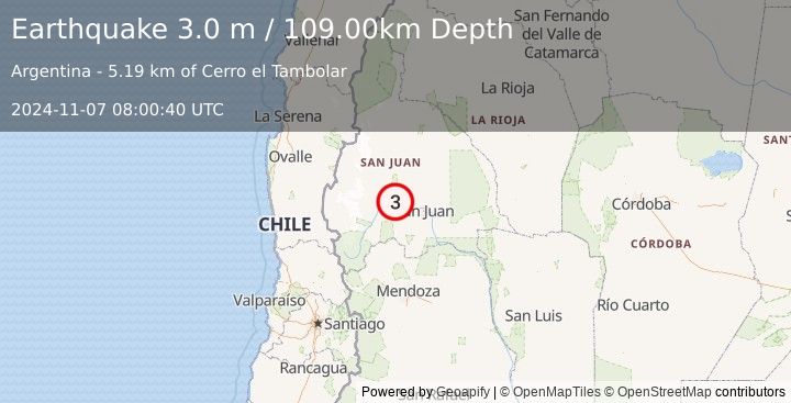 Earthquake SAN JUAN, ARGENTINA (3.0 m) (2024-11-07 08:00:40 UTC)