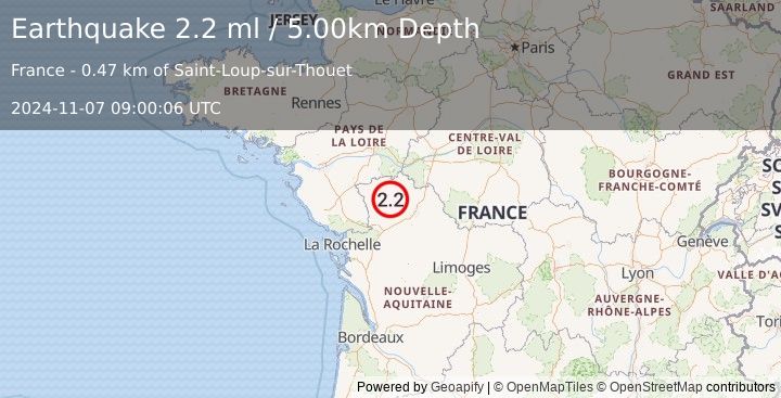 Earthquake FRANCE (2.2 ml) (2024-11-07 09:00:06 UTC)