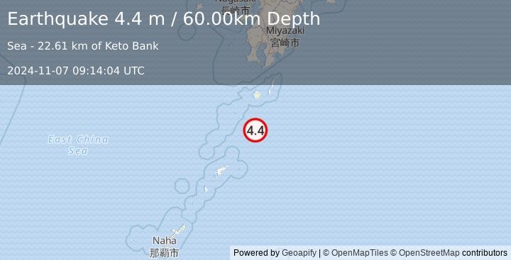 Earthquake RYUKYU ISLANDS, JAPAN (4.4 m) (2024-11-07 09:14:04 UTC)