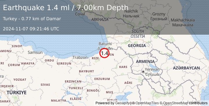 Earthquake EASTERN TURKEY (1.4 ml) (2024-11-07 09:21:46 UTC)