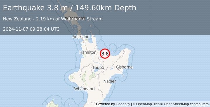 Earthquake NORTH ISLAND OF NEW ZEALAND (3.8 m) (2024-11-07 09:28:04 UTC)