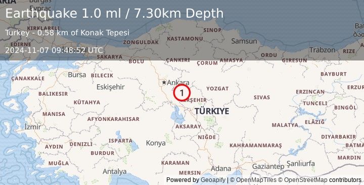 Earthquake CENTRAL TURKEY (1.0 ml) (2024-11-07 09:48:52 UTC)