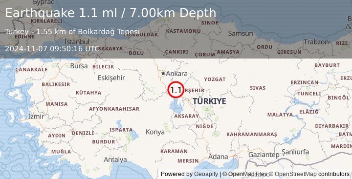 Earthquake CENTRAL TURKEY (1.1 ml) (2024-11-07 09:50:16 UTC)