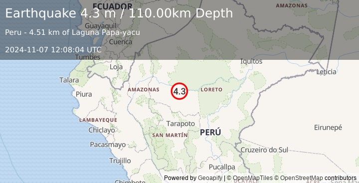 Earthquake NORTHERN PERU (4.3 m) (2024-11-07 12:08:04 UTC)