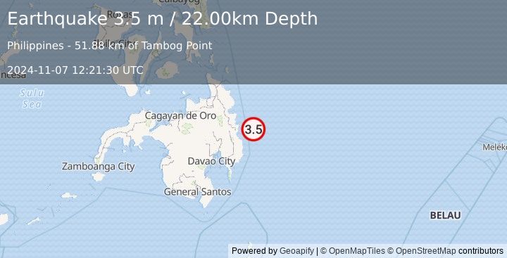 Earthquake MINDANAO, PHILIPPINES (3.5 m) (2024-11-07 12:21:30 UTC)