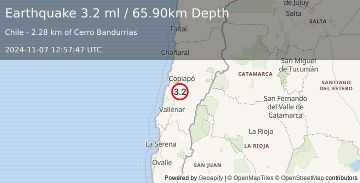 Earthquake ATACAMA, CHILE (3.2 ml) (2024-11-07 12:57:47 UTC)