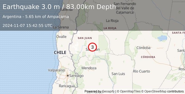 Earthquake SAN JUAN, ARGENTINA (3.0 m) (2024-11-07 15:42:55 UTC)