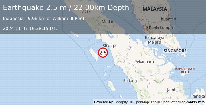 Earthquake NORTHERN SUMATRA, INDONESIA (2.5 m) (2024-11-07 16:28:15 UTC)