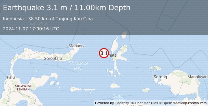 Earthquake MOLUCCA SEA (3.1 m) (2024-11-07 17:00:16 UTC)