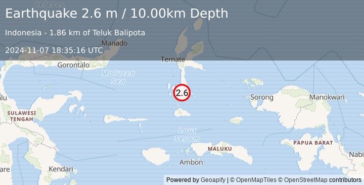 Earthquake HALMAHERA, INDONESIA (2.6 m) (2024-11-07 18:35:16 UTC)