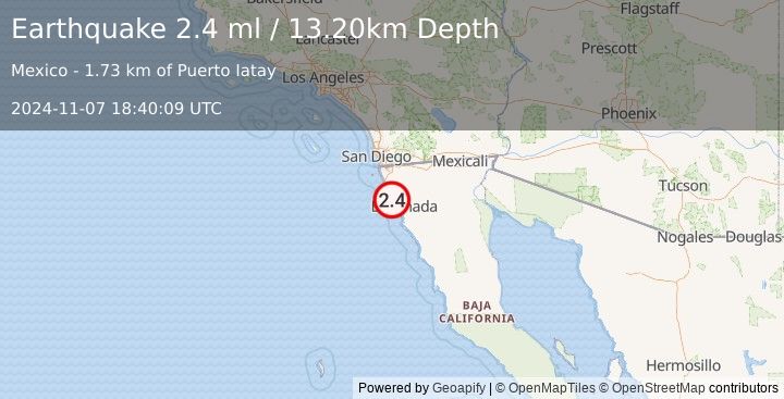 Earthquake OFFSHORE BAJA CALIFORNIA, MEXICO (2.4 ml) (2024-11-07 18:40:09 UTC)