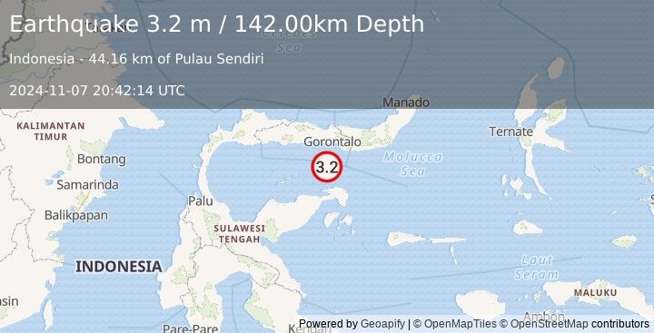 Earthquake SULAWESI, INDONESIA (3.2 m) (2024-11-07 20:42:14 UTC)