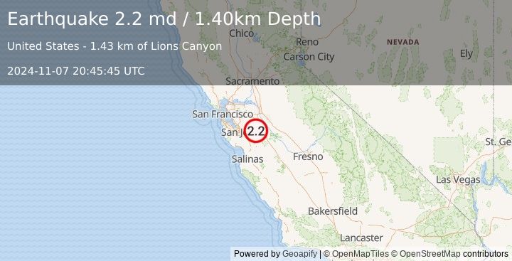 Earthquake NORTHERN CALIFORNIA (2.2 md) (2024-11-07 20:45:45 UTC)