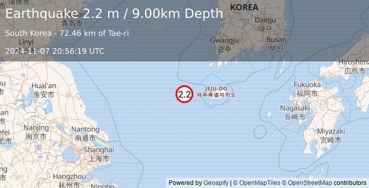 Earthquake YELLOW SEA (2.2 m) (2024-11-07 20:56:19 UTC)