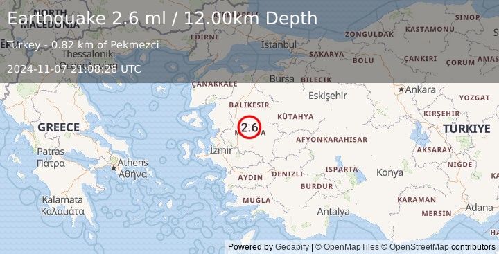 Earthquake WESTERN TURKEY (2.6 ml) (2024-11-07 21:08:26 UTC)