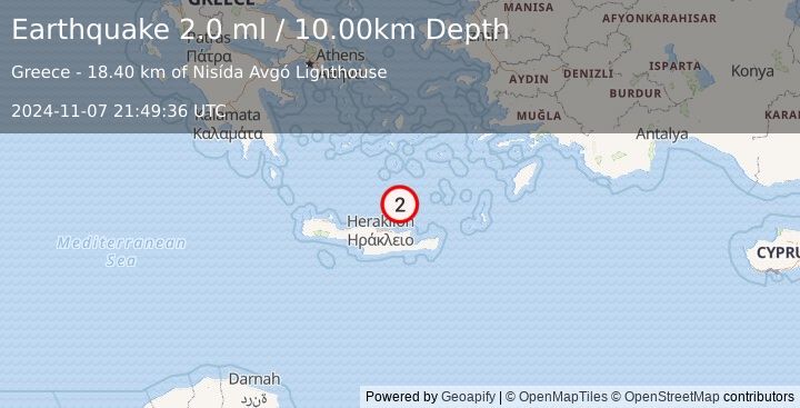 Earthquake CRETE, GREECE (2.0 ml) (2024-11-07 21:49:36 UTC)