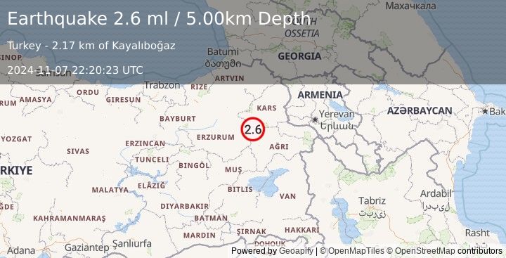 Earthquake EASTERN TURKEY (2.6 ml) (2024-11-07 22:20:23 UTC)