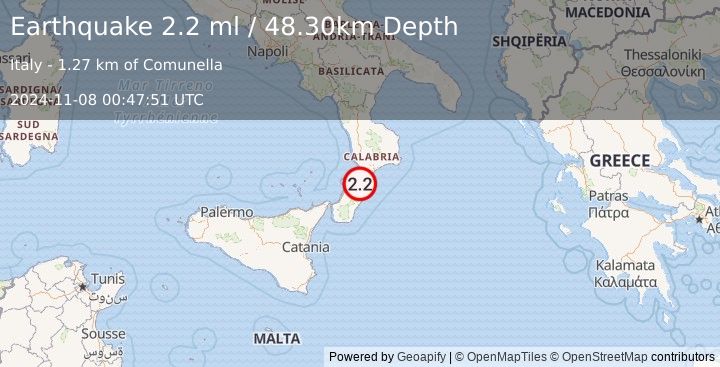 Earthquake SOUTHERN ITALY (2.2 ml) (2024-11-08 00:47:51 UTC)