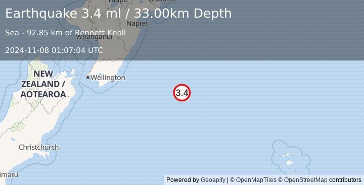 Earthquake OFF E. COAST OF N. ISLAND, N.Z. (3.4 ml) (2024-11-08 01:07:04 UTC)