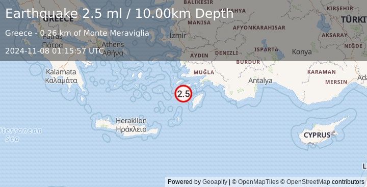 Earthquake DODECANESE IS.-TURKEY BORDER REG (2.5 ml) (2024-11-08 01:15:57 UTC)