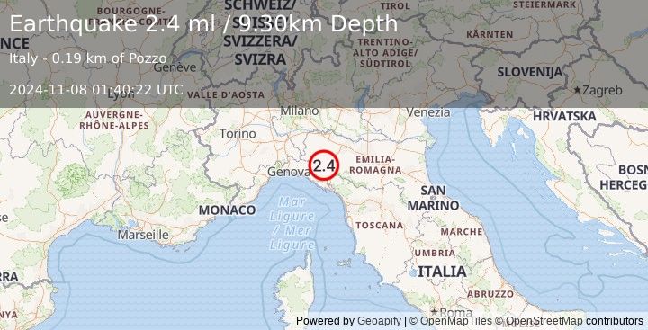 Earthquake NORTHERN ITALY (2.4 ml) (2024-11-08 01:40:22 UTC)