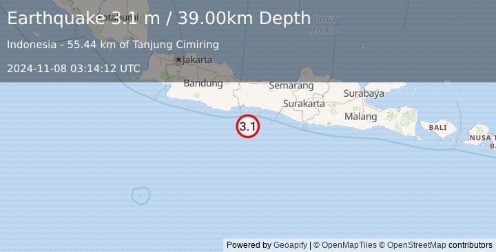 Earthquake JAVA, INDONESIA (3.1 m) (2024-11-08 03:14:12 UTC)