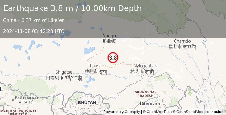 Earthquake EASTERN XIZANG (3.8 m) (2024-11-08 03:42:28 UTC)