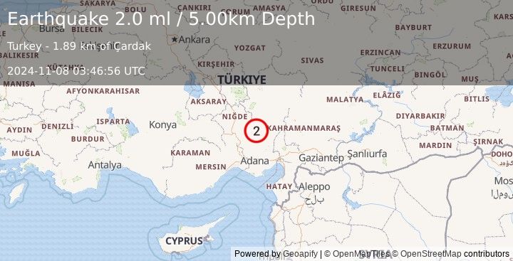 Earthquake CENTRAL TURKEY (2.0 ml) (2024-11-08 03:46:56 UTC)