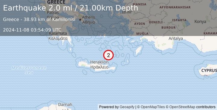 Earthquake CRETE, GREECE (2.0 ml) (2024-11-08 03:54:09 UTC)