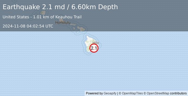 Earthquake ISLAND OF HAWAII, HAWAII (2.1 md) (2024-11-08 04:02:54 UTC)