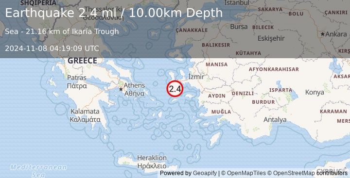 Earthquake DODECANESE ISLANDS, GREECE (2.4 ml) (2024-11-08 04:19:09 UTC)