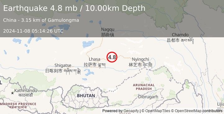 Earthquake EASTERN XIZANG (4.8 mb) (2024-11-08 05:14:26 UTC)