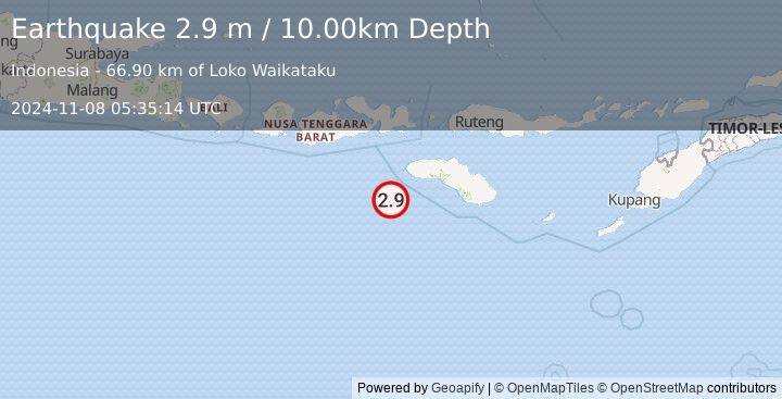 Earthquake SOUTH OF SUMBAWA, INDONESIA (2.9 m) (2024-11-08 05:35:14 UTC)